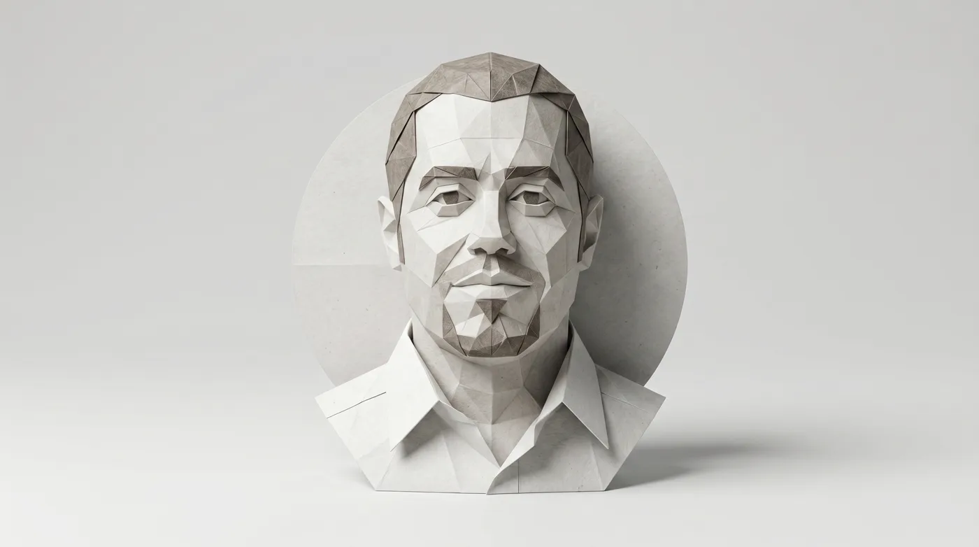 Nico als Origami-Papier-Porträt, frontal