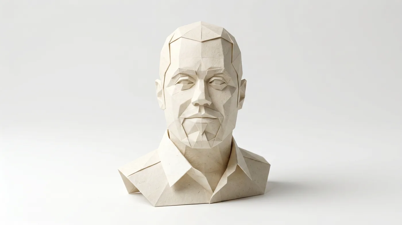 Nico als Origami-Papier-Porträt, Halbprofil