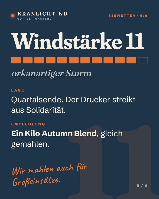 Folie 5: Windstärke 11, Quartalsende, ein Kilo Autumn Blend
