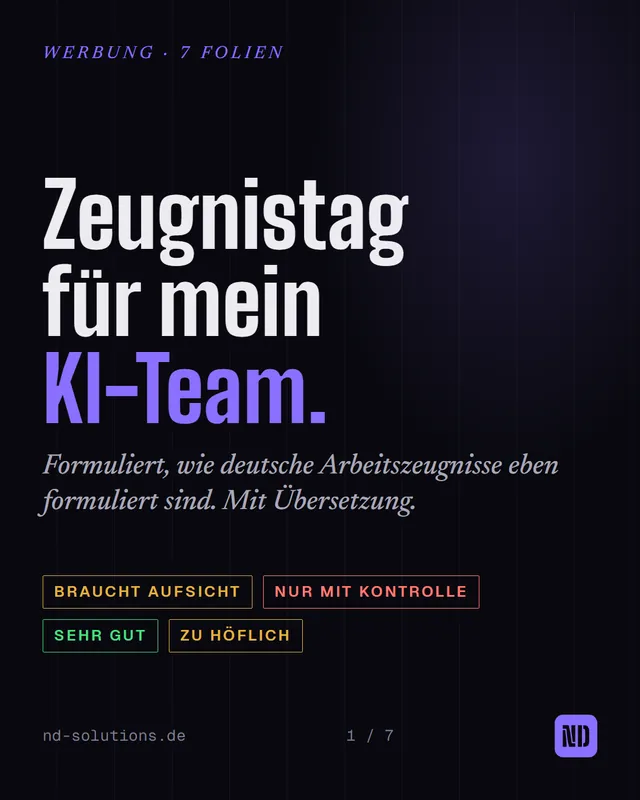 Folie 1: Zeugnistag für mein KI-Team