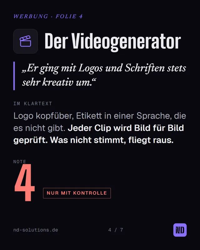 Folie 4: Der Videogenerator, Note 4, nur mit Kontrolle