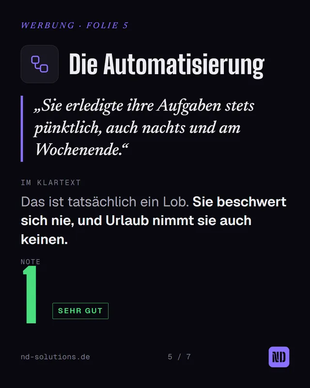 Folie 5: Die Automatisierung, Note 1, sehr gut